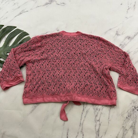 Sigrid Olsen Vintage y2k Cropped Cardigan Sweater Size XL Pink Brown Crochet Bow - Picture 8 of 11